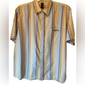 Fubu men's short-sleeve button-up shirt with multi-colored vertical stripes 2XL